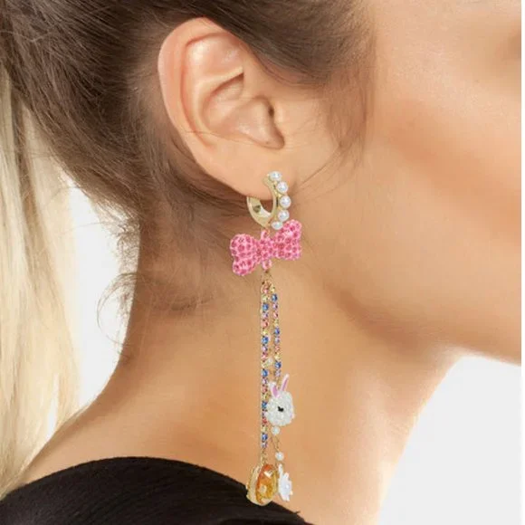 *SOLD on other platform* Betsey Johnson Easter SOMEBUNNYS BABY BOW EGG EARRINGS - Picture 2 of 9